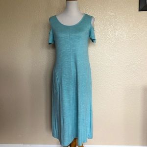 Soft Surroundings Destin Cold Shoulder Knit Midi Shift Dress Size PXS Blue New